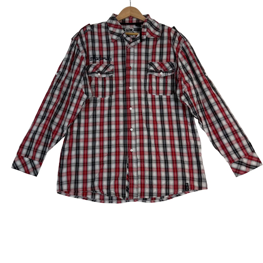 Akademiks Mens 2XL Plaid Button Down Shirt Red Black White Long Sleeve‎ Cotton